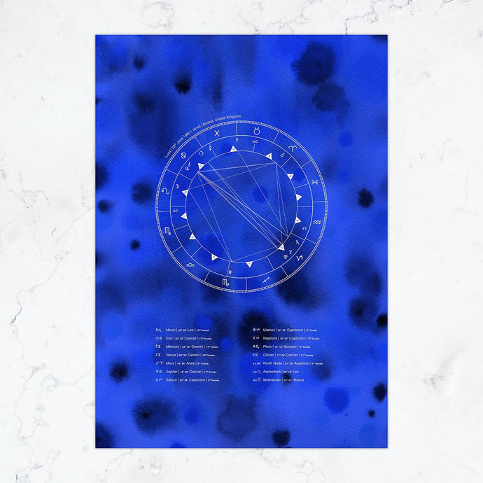 Astrology Birth Chart Print | 07 Cobalt Watercolour Prints Lottie Suki 
