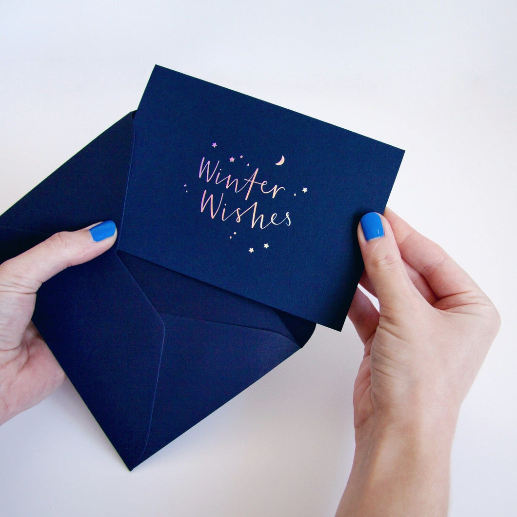 Winter Wishes Iridescent Dark Christmas Card - Lottie Suki